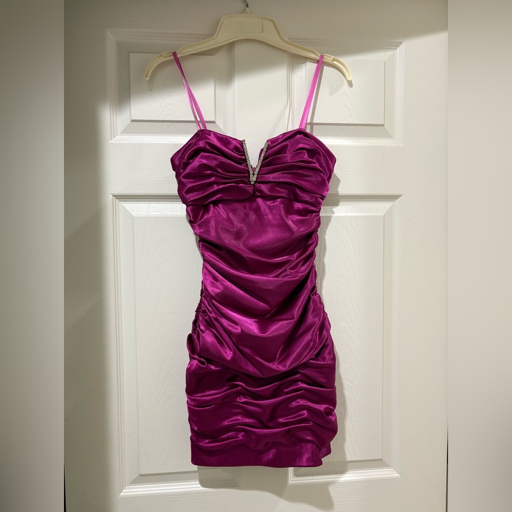 Hailey Logan Fuchsia Ruched Mini Dress
